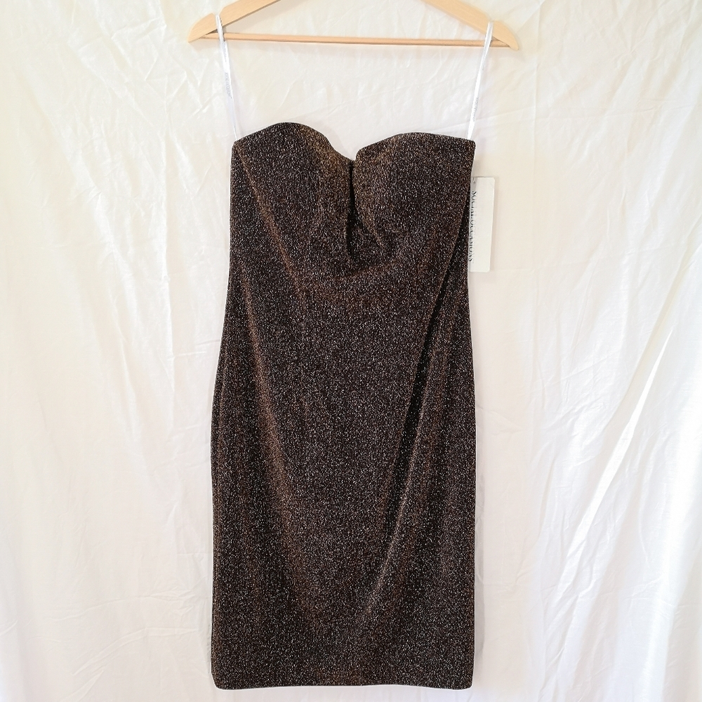 NWT Social Occasions by Mon Cheri Black Bronze Glittery Sparkly Formal Dr…